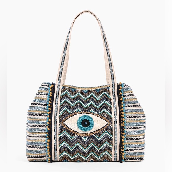 America & Beyond • Grecian Nights Evil Eye Beaded Tote Bag New - Picture 1 of 14